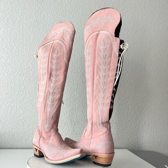 Lane LEXINGTON Over the Knee Womens Cowboy Boots 9 Blush Pink Western Cowgirl - Picture 13 of 13